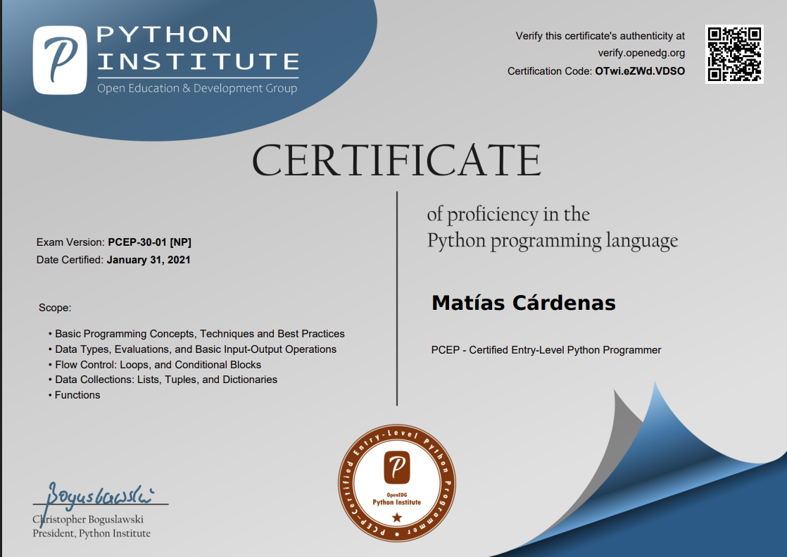 PCEP: Certified Entry-Level Python Programmer
